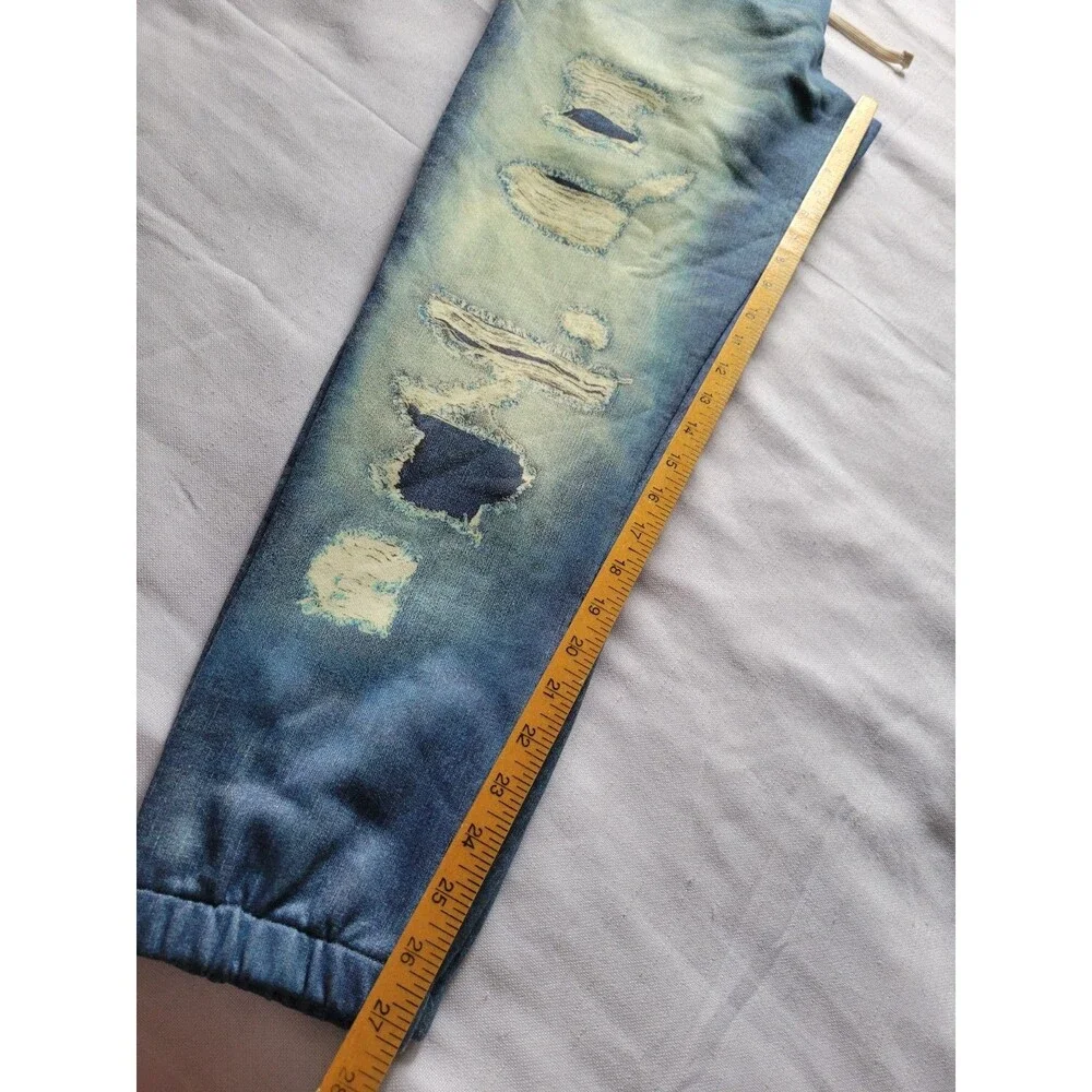 Guess Vintage Women's Lounge Jeans Fleece Jogger Pants SZ L Blue & Pockets